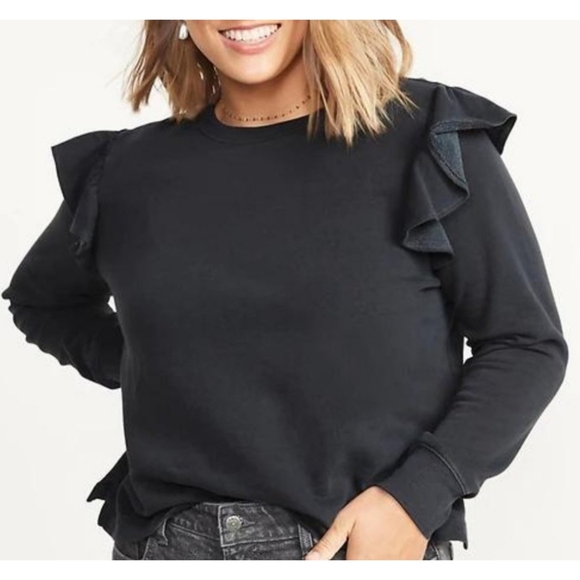 Old Navy Ruffle Trim Party Fleece Sweatshirt Panther Size L - Picture 1 of 13